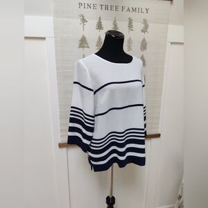 Saint Tropez West White and Navy Striped Boatneck Knit Top